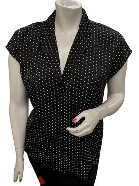 Ann Taylor Black Blouse with White Polka Dots Size XL